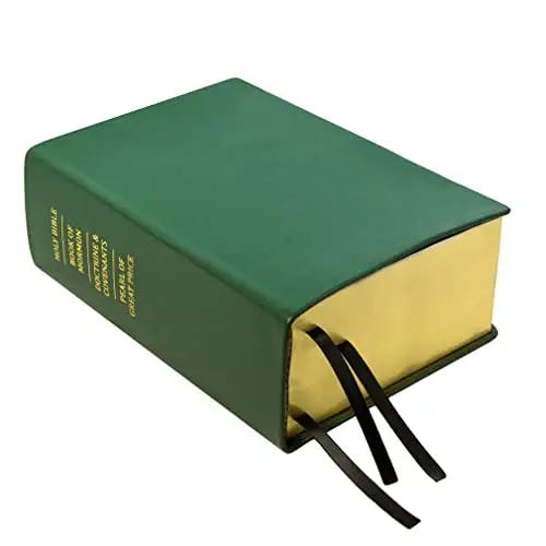 LDS Scriptures Hand-Bound Emerald Green Genuine Leather Quad with Book of Mormon, Holy Bible, Doctrine & Covenants, and Pearl of Great Price for Latter-Day Saints Color Scripture Set