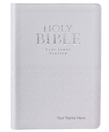 Personalized KJV Bible, Lux Leather, White, Indexed, Custom Name Imprint, Baptism, Christening, King James Version Bible