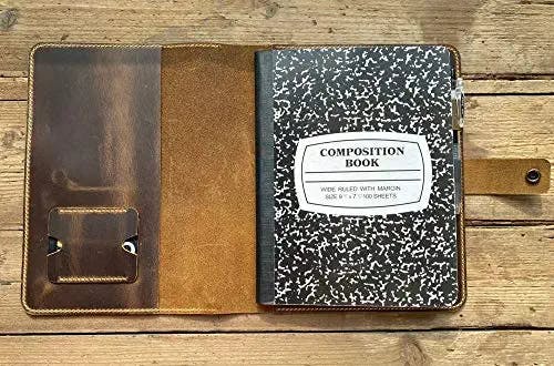 Handmade Distressed Leather Composition Book Cover, Refillable Case for Composition Book, Leather Journal Cover, Size 9.75''x7.5''