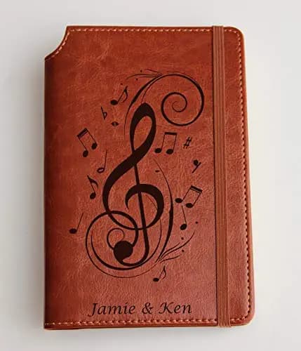 Customizable Music notes journal Journal with your Custom text or custom quote leather bound, strip with the same color to keep it closed, jotter, scribbling pad, music journal