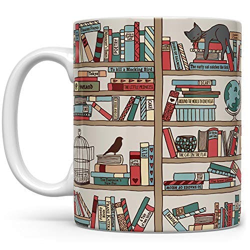 Book Coffee Mug, Book Lover Gift, Bookish Gifts, Librarian Mug, Bookworm Mug, Gift for Bibliophile, Books and Cats (11oz)