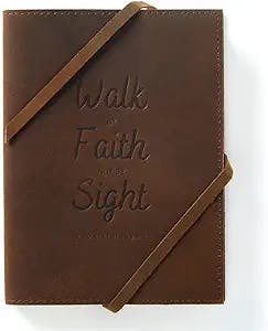 Faith Planner - Genuine Full Grain Leather Prayer Journal & Bible Journal | Handmade Leather Journal & Notebook for Men & Women Lined Paper 240 Blank Page Prayer Journal With Ribbon (Dark Brown)